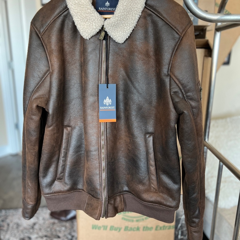 Rainforest Brown Leather Jacket With Shearling Co… - image 1